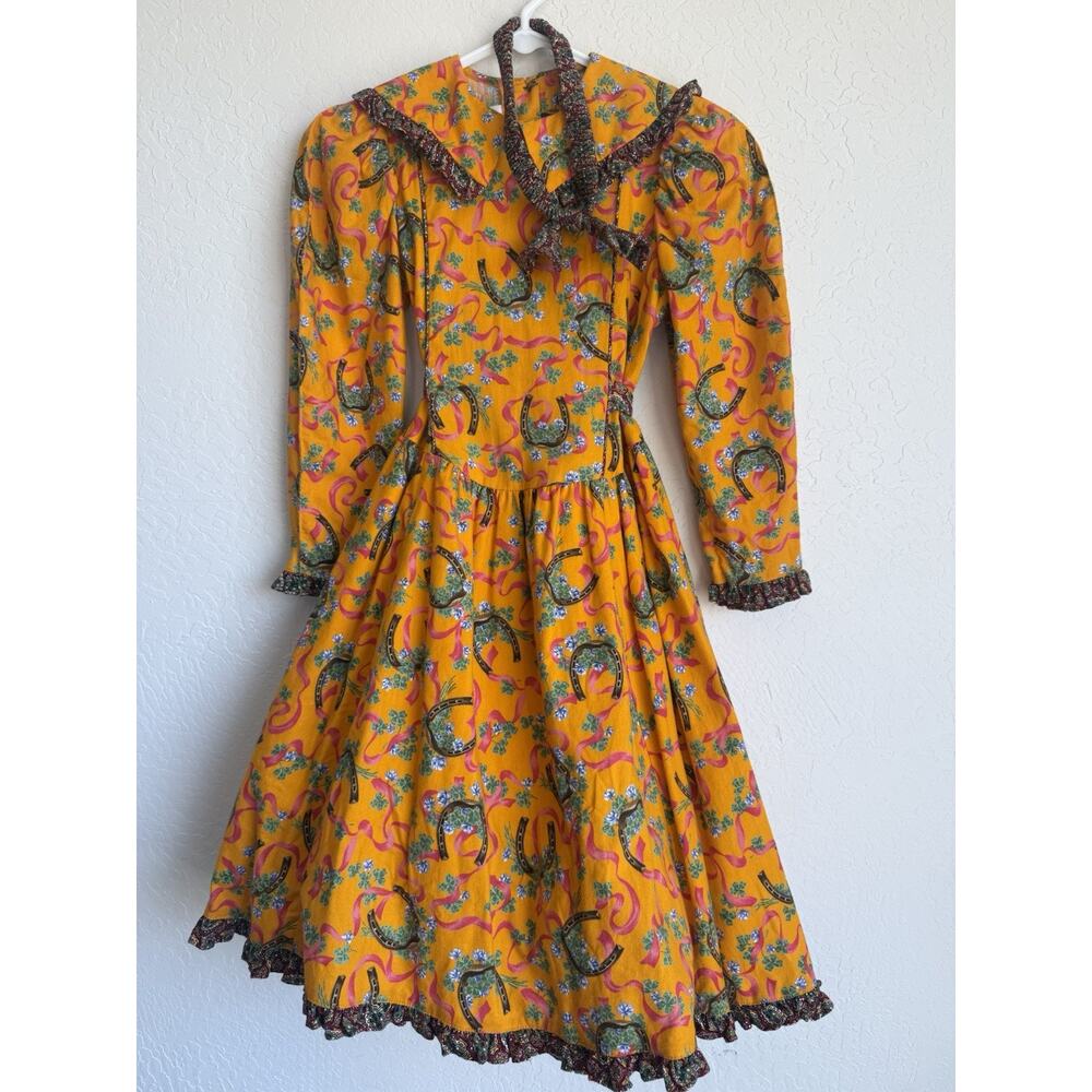 VTG Wee Clancy Girl’s Cotton Horseshoe Dress Sz 8 With Headband Cowgirl Western